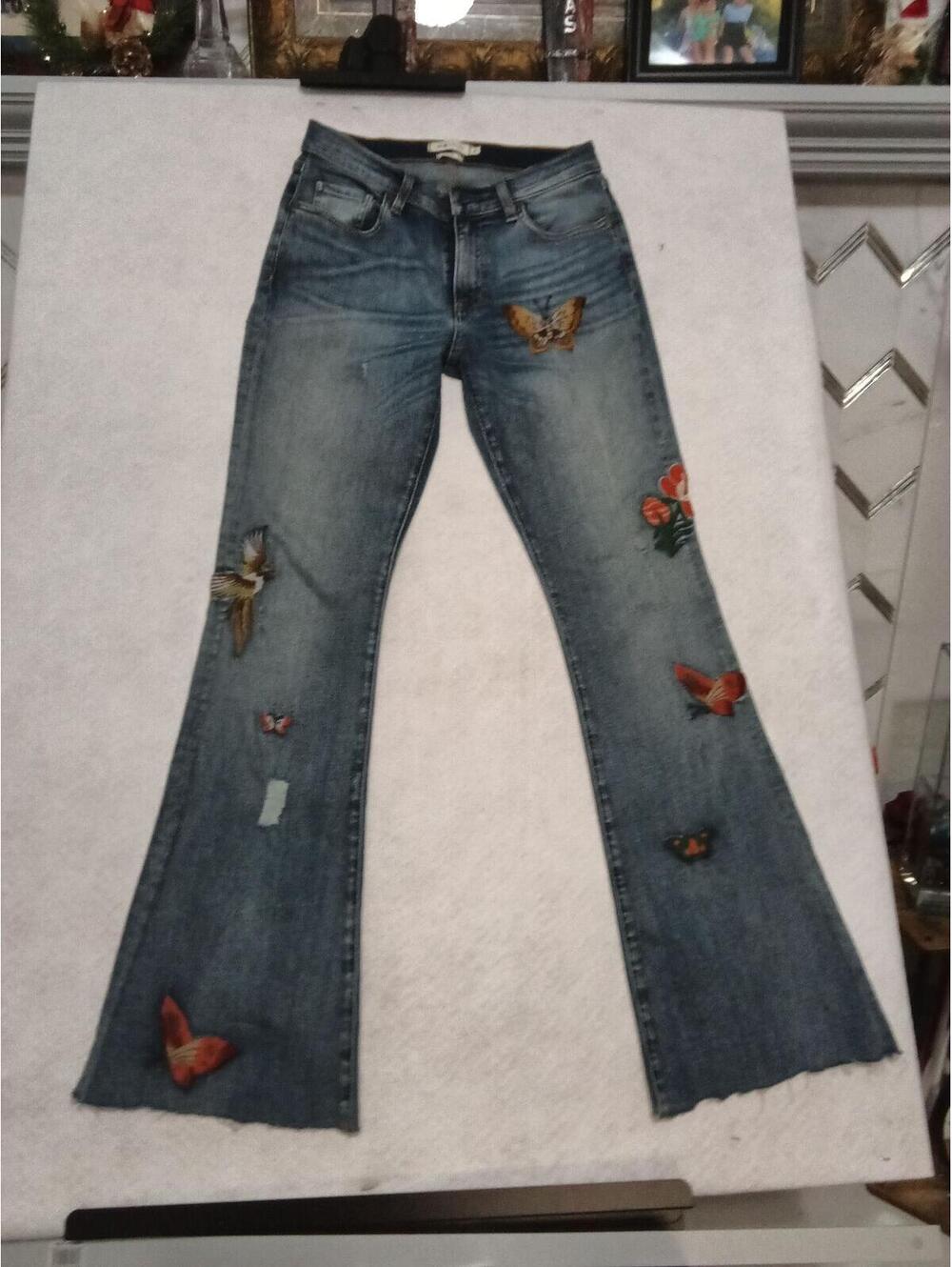 MM Vintage Flare Jeans with Butterfly Embroidery - Size 28